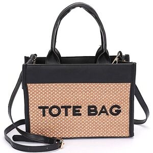 Black & Khaki Straw Tote Bag